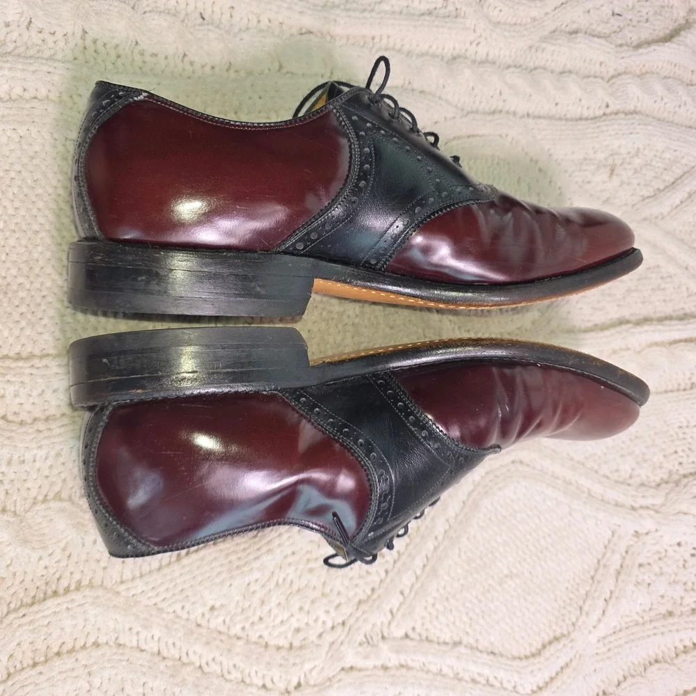 Johnston & Murphy Aristocraft Saddle Shoes Burgundy Black Leather Mens 11 E/C